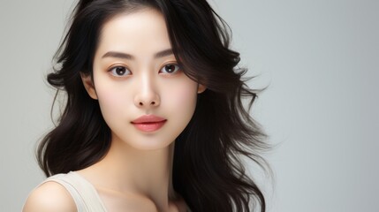 Wall Mural - Exquisite Asian Beauty with Flowing Hair and Radiant Skin