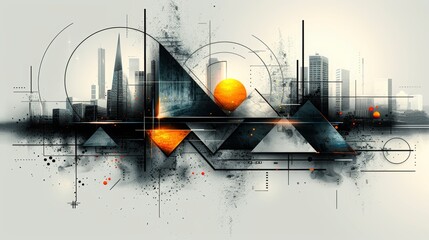 Fototapete - abstract technology design featuring geometric shapes with realistic graphic shapes decoration in isolated elegant background, businsess background presentation