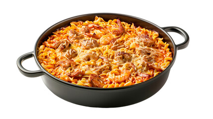 Pasta with meat sauce in pot on transparent background