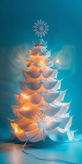 Poster - Minimalist Christmas Tree Design with Elegant Paper Craft and Soft Lighting in a Serene Setting