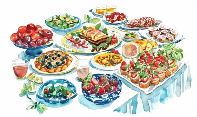 Wall Mural - A community potluck dinner to celebrate the beginning of summer, featuring a variety of homemade dishes and desserts. 