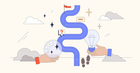 Wall Mural - intuition or future vision with predictions tiny person neubrutalism concept. business strategy plan