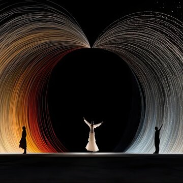 a couple of people that are standing in the dark