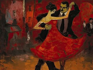 Canvas Print - a painting of a man and a woman dancing