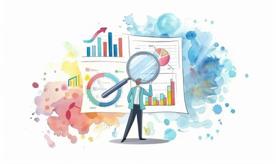 Wall Mural - Analysis report research result, chart and diagram dashboard, financial graph statistics, analyze data, SEO or optimization concept, businessman with