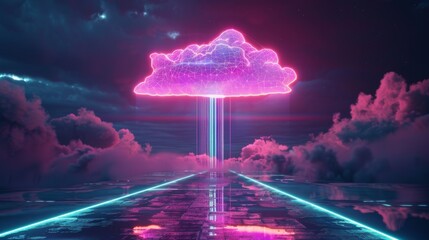 Futuristic neon light cloud computing technology. Modern Technologies