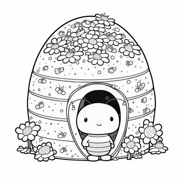 a black and white drawing of a bee in a beehive