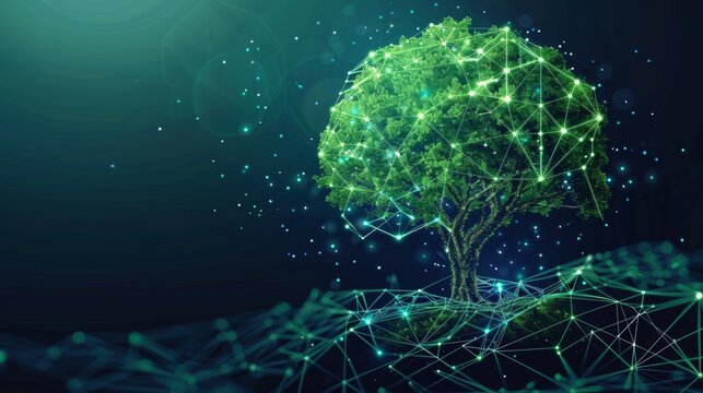 Green tree representing network electronic communication. Concept of modern technologies