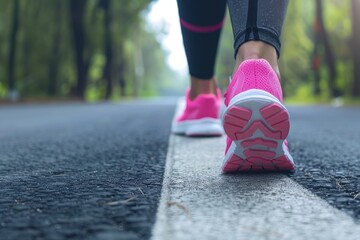 Step Challenge. Active Women Running on Road with Sports Shoes for Fitness Exercise