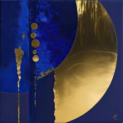 Wall Mural - a blue and gold abstract painting with circles