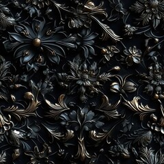 Canvas Print - a close up of a black and gold wallpaper