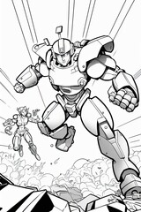 Sticker - a coloring page of a robot fighting with another robot