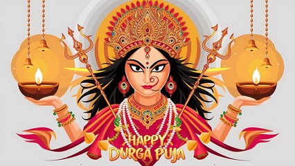 Wall Mural - Goddess Durga Ma Face, Happy Durga Puja, Subh Navratri banner background illustration design