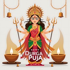 Wall Mural - Goddess Durga Ma Face, Happy Durga Puja, Subh Navratri banner background illustration design