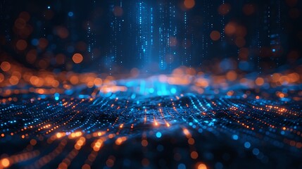 Poster - Futuristic Digital Grid and Bokeh Lights