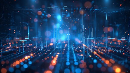 Poster - Futuristic Digital Grid and Bokeh Lights