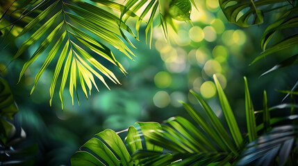 Wall Mural - Lush Green Tropical Leaves With Blurred Background