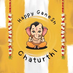 Wall Mural - Happy Ganesh Chaturthi illustration of Lord Ganesha banner, poster, greeting card design