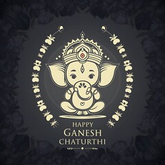 Wall Mural - Happy Ganesh Chaturthi illustration of Lord Ganesha banner, poster, greeting card design