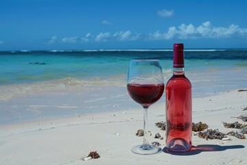 Wine at the Beach. Peaceful Vacation Spot with Pretty View of the Ocean