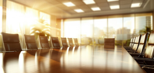 Aufkleber - A large conference table with a few chairs around it