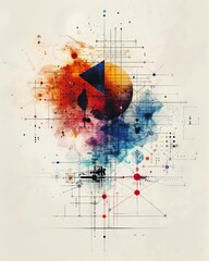 Poster - abstract artwork with geometric shapes and vibrant colors, featuring circles, triangles, and lines o