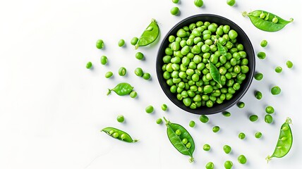 top view of a fresh green peas in bowl isolated on white background