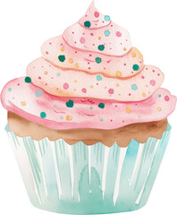 Poster - Watercolor Cupcake with Sprinkles. isolated on a transparent Background.