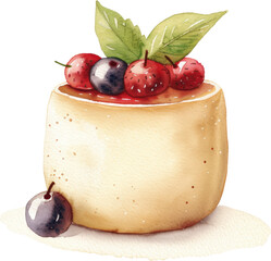 Wall Mural - Watercolor Illustration of a Dessert with Berries. isolated on a transparent Background.