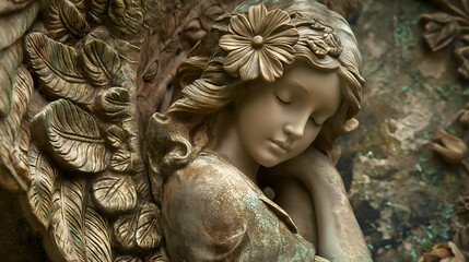 A sculpture of an angel made of stone