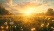 © AlexCaelus - A breathtaking sunrise over a serene meadow filled with blooming wildflowers. Perfect for nature, landscape, and peaceful scenery themes.