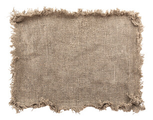 Poster - Burlap texture. A piece of torn burlap on a white background. Canvas. Packing material