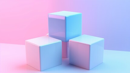 Poster - Three white cubes are stacked on top of each other. The cubes are pink and white, and they are arranged in a way that creates a sense of balance and stability