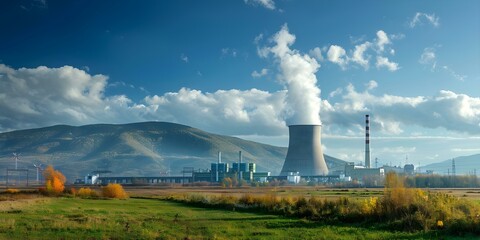 A large nuclear power plant generating energy from uranium and plutonium. Concept Nuclear Energy, Power Generation, Uranium, Plutonium, Energy Sources