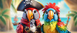 © hd pics - Adorable parrot in a pirate costume, bringing joy with its playful charm and vibrant colors. The whimsical illustration captures the essence of a lovable feathered adventurer