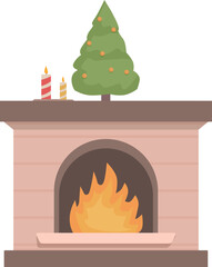 Poster - Fireplace providing warmth with a christmas tree standing on the mantelpiece