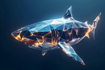 Wall Mural - Polygonal Shark with Glowing Geometric Skin in the Ocean