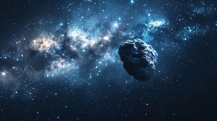 Wall Mural - meteorite traveling through the starry cosmos, space rock against dark sky
