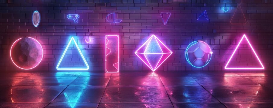 Neon outlines of geometric shapes