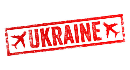 Poster - Ukraine is a country in Eastern Europe, it is the second-largest European country, text emblem stamp with airplane