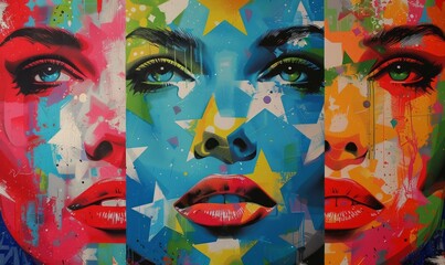 Wall Mural - Bold pop art stars in vibrant hues