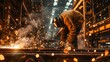 © mohdfaizal - Welder working with sparks flying in an industrial workshop. Metalworking and craftsmanship concept. Close-up shot.