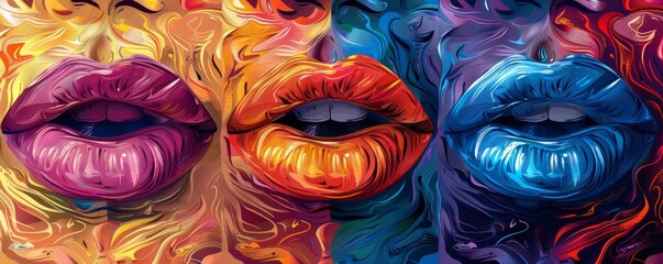 Wall Mural - Bright, stylized patterns of lips