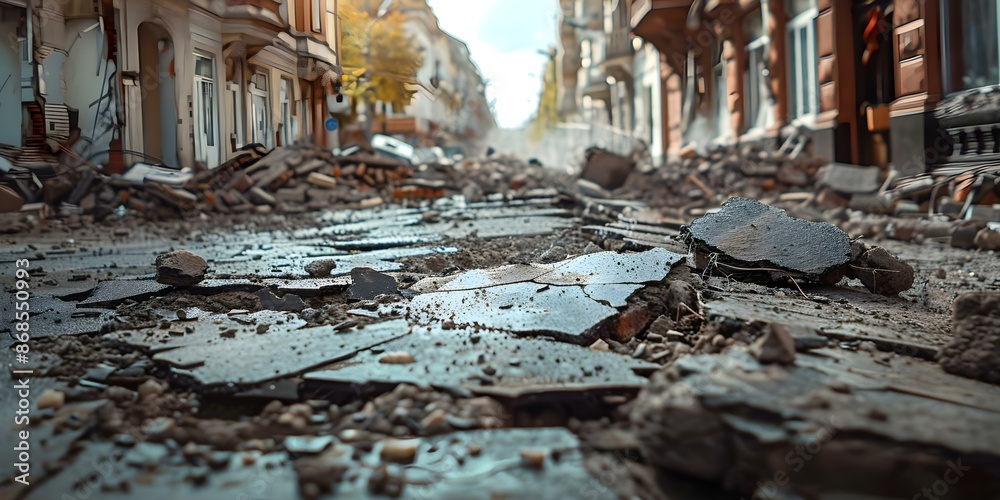 City Devastated by Earthquake Streets Crumble and Infrastructure ...
