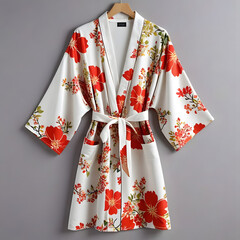 Wall Mural - 3d image of Kimono Robe Cover up Long Floral with white background,