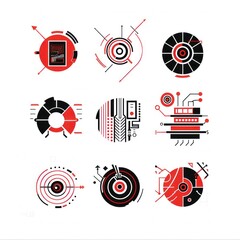 Wall Mural - Set of Abstract Geometric Designs with Red and Black Colors