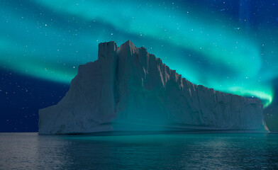 Wall Mural - iceberg floating in greenland fjord with aurora borealis - greenland