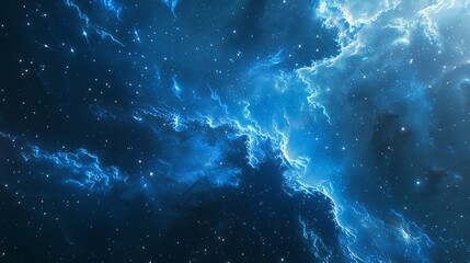 Wall Mural - stunning blue space galaxy background with shining star clusters and nebulas, deep night sky glitter