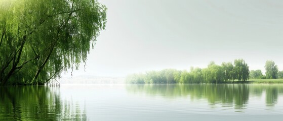 Wall Mural - A calm lake with trees in the background