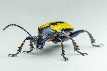 Poster - A close-up view of a beetle sitting on a white surface, perfect for macro photography or entomology illustrations